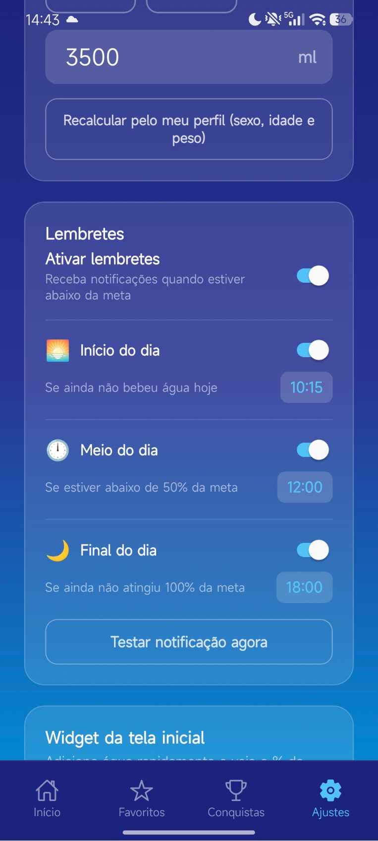 Configuração de lembretes customizados