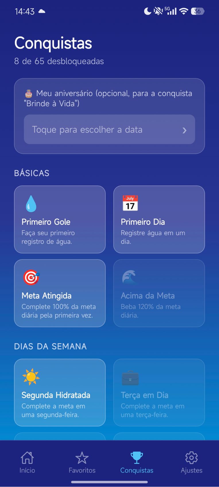 Tela de conquistas a serem desbloqueadas